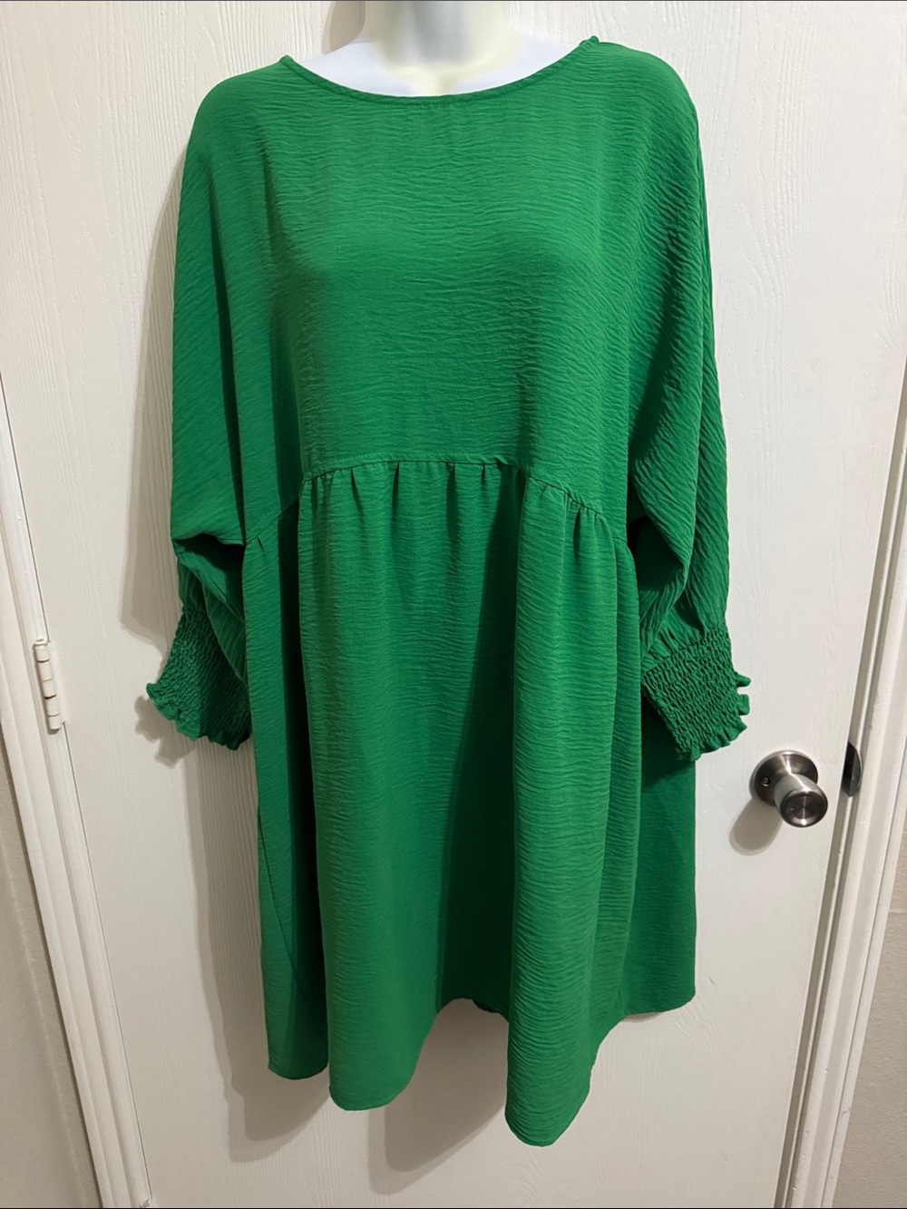 Dokotoo Tunic Dress Flowy Soft Babydoll Empire Waist Crew Neck Smocked Cuff XL